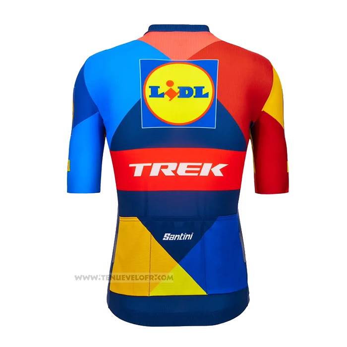 2023 Maillot Cyclisme Lidl Trek Bleu Rouge Manches Courtes et Cuissard